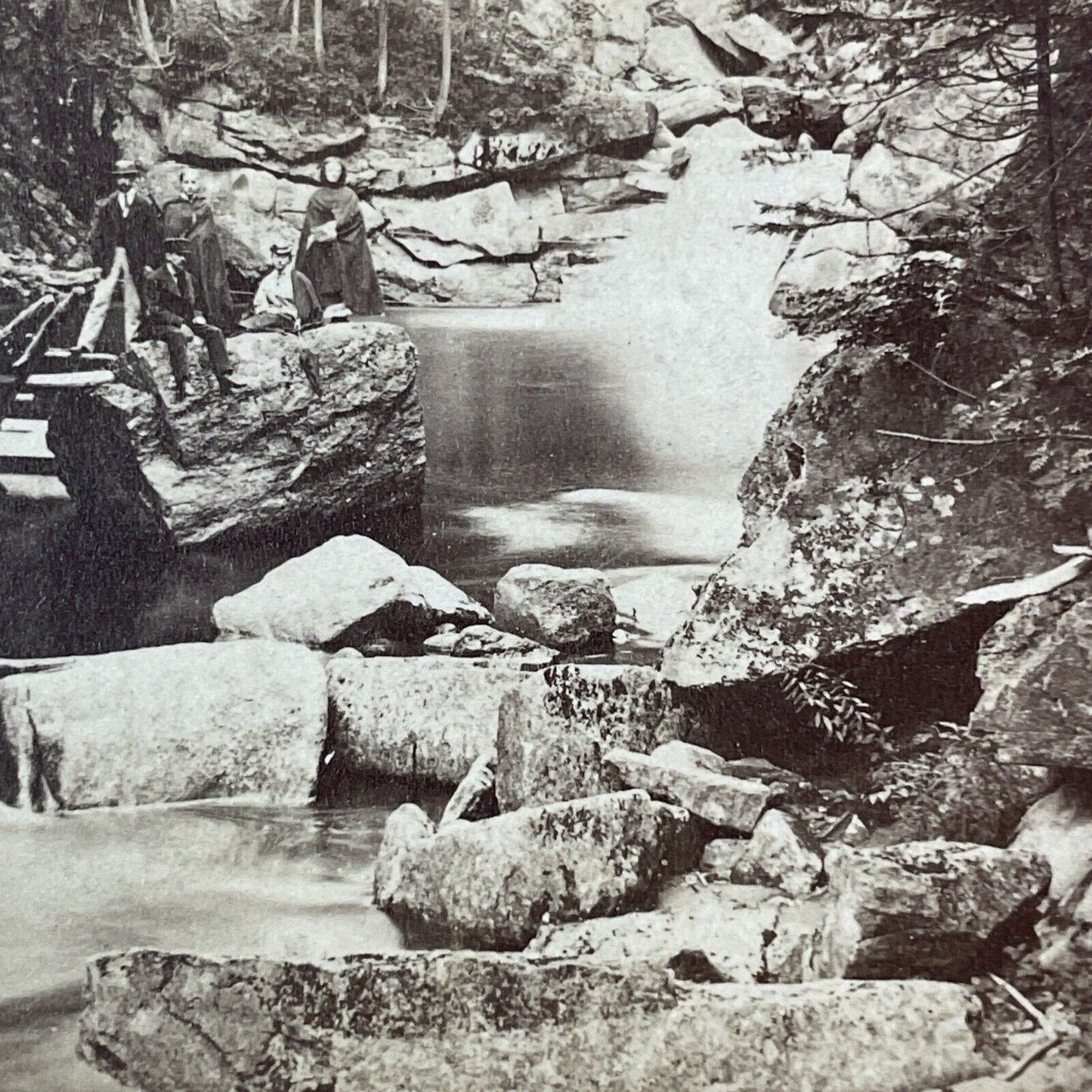 Franconia Notch Cascade NH Stereoview WM Appleton Photo Card Antique c1872 X1002