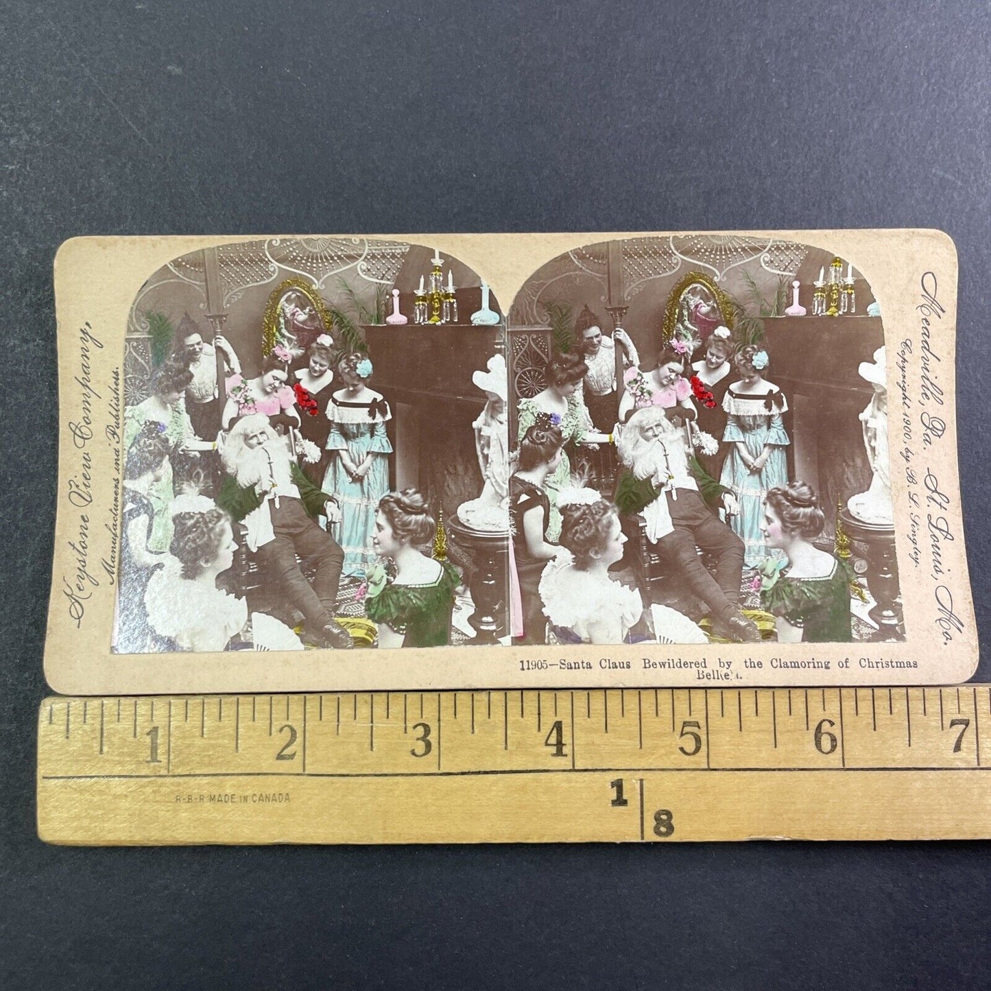 Victorian Santa Claus Green Jacket Stereoview Christmas Antique c1900 X1892