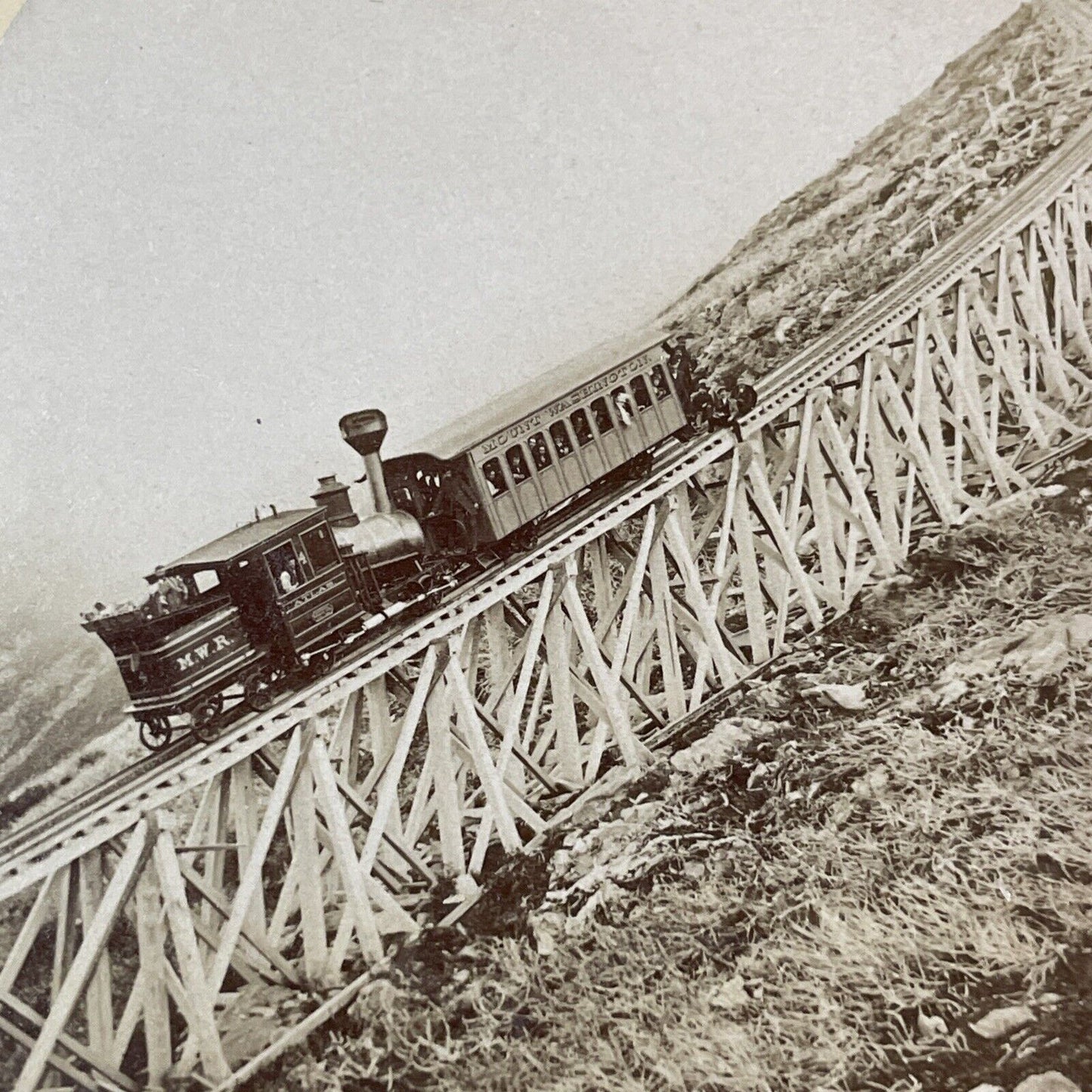 Mount Washington Cog Railway Passengers Stereoview New Hampshire c1870s Y1848