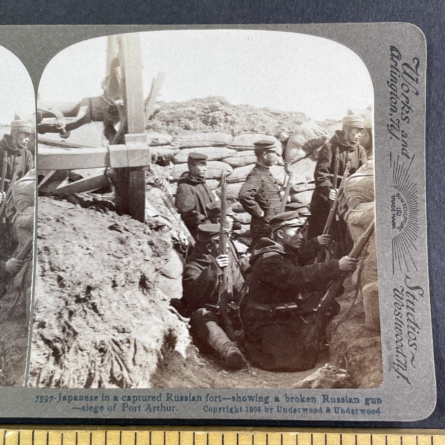 Japanese Capture Russian Fort Stereoview Russo-Sino War Antique c1905 X4196