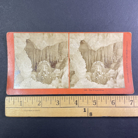 Creepy Stuffed Cloth Head Stereoview The Winter King Antique c1875 Y1346