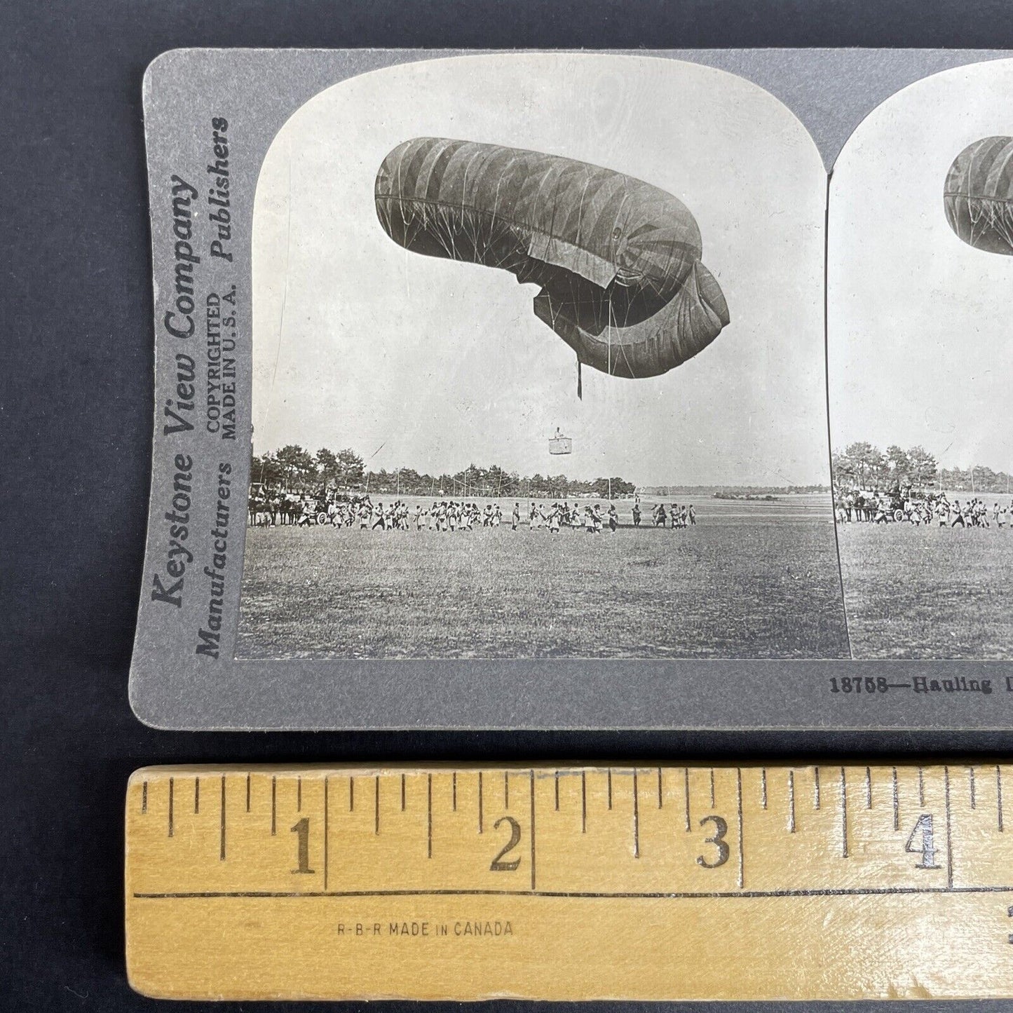 Antique 1918 WW1 French Officers Observation Balloon Stereoview Photo Card P995