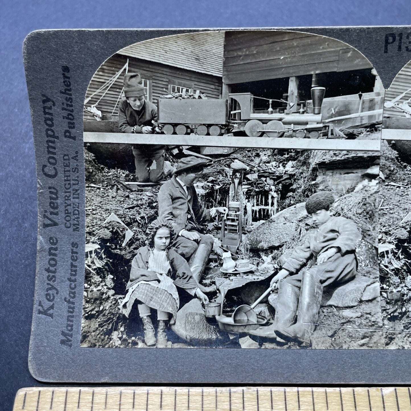 Antique 1900s Display Of Handmade Wooden Toys Stereoview Photo Card P2613