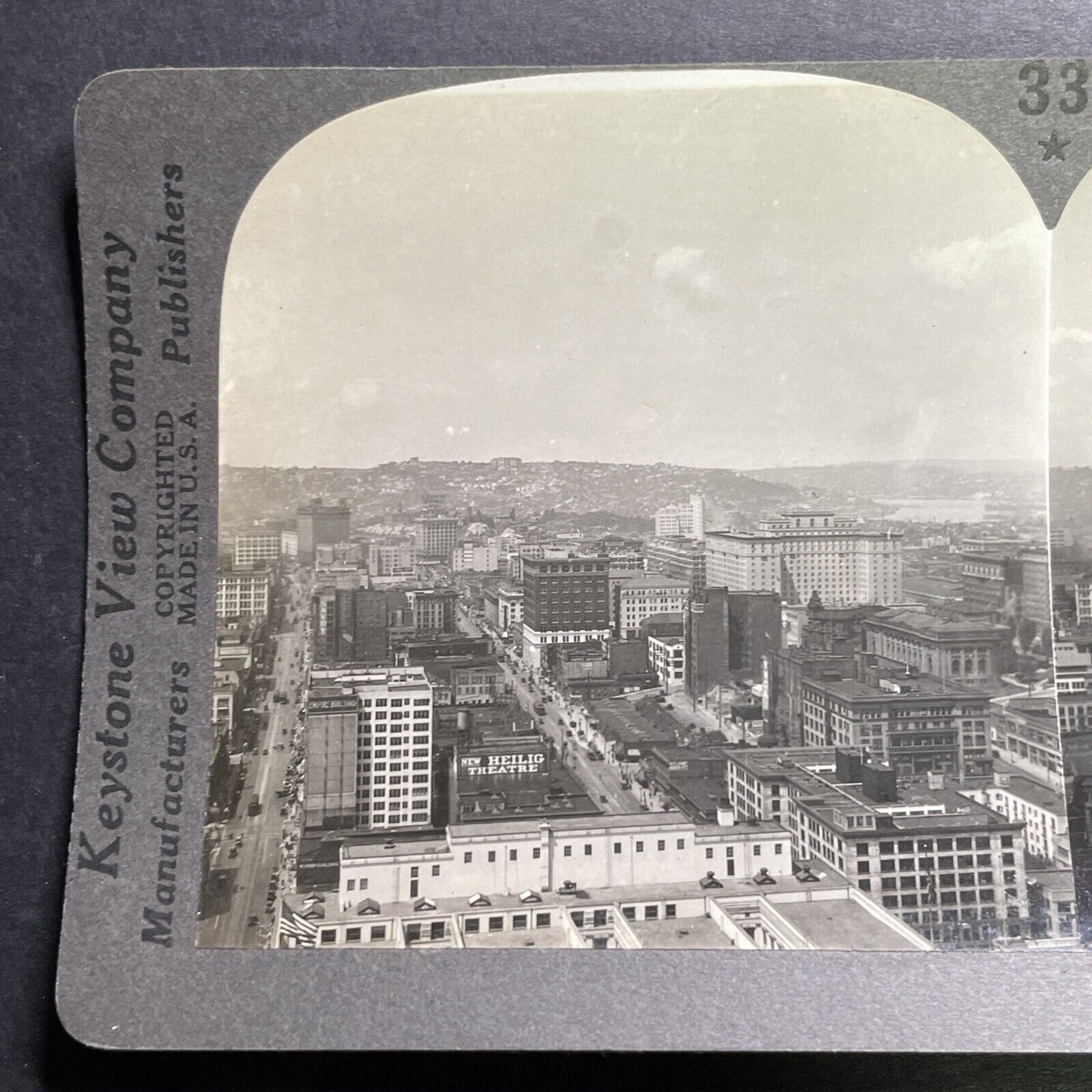 Antique 1930 View Of Seattle Washington Downtown Stereoview Photo Card P1348