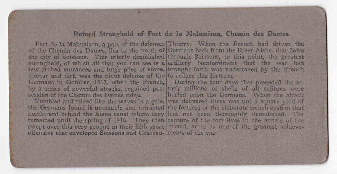 Antique 1919 Fort De La Malmaison, Chemin Des Dames Ruins France Photo Card P120