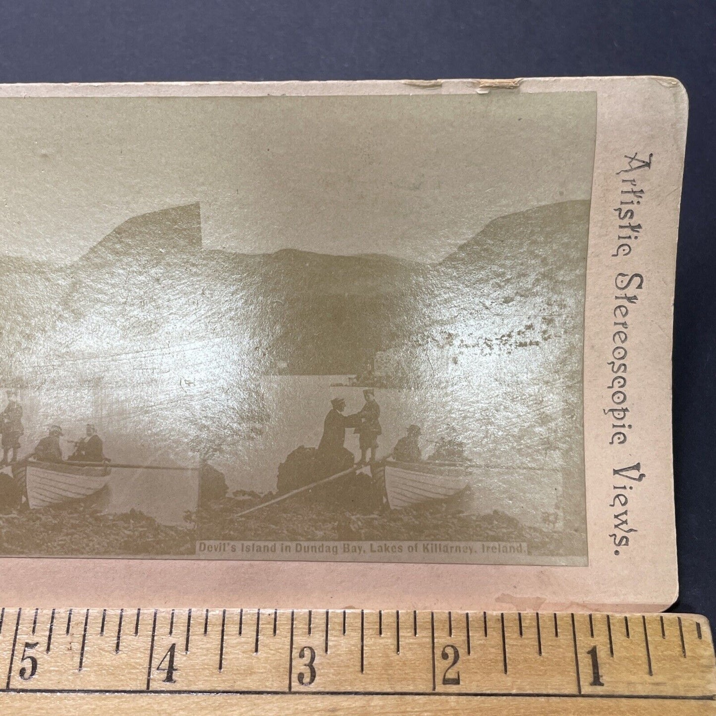 Antique 1860s Devil's Island Muckross Lake Ireland Stereoview Photo Card P2319