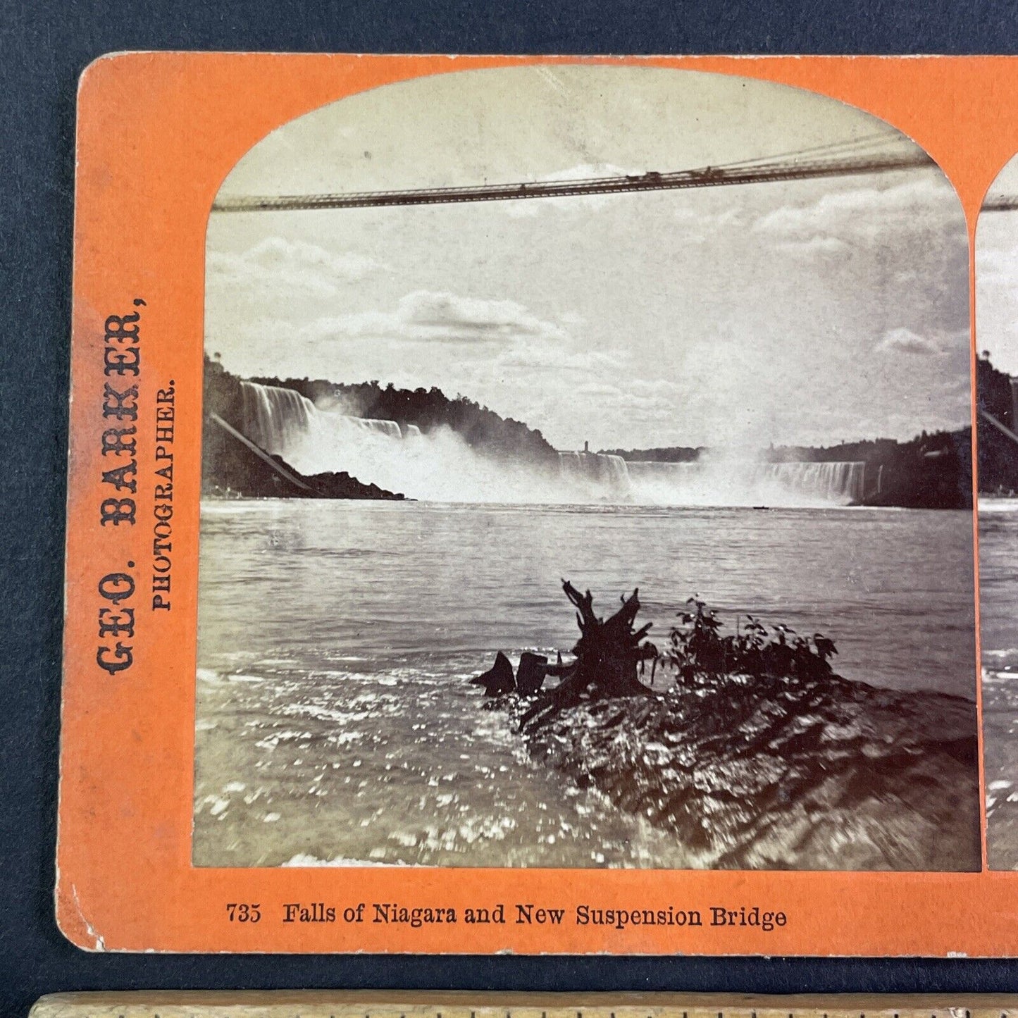 Horse and Buggy on Bridge Niagara Falls Stereoview George Barker c1870s Y2473