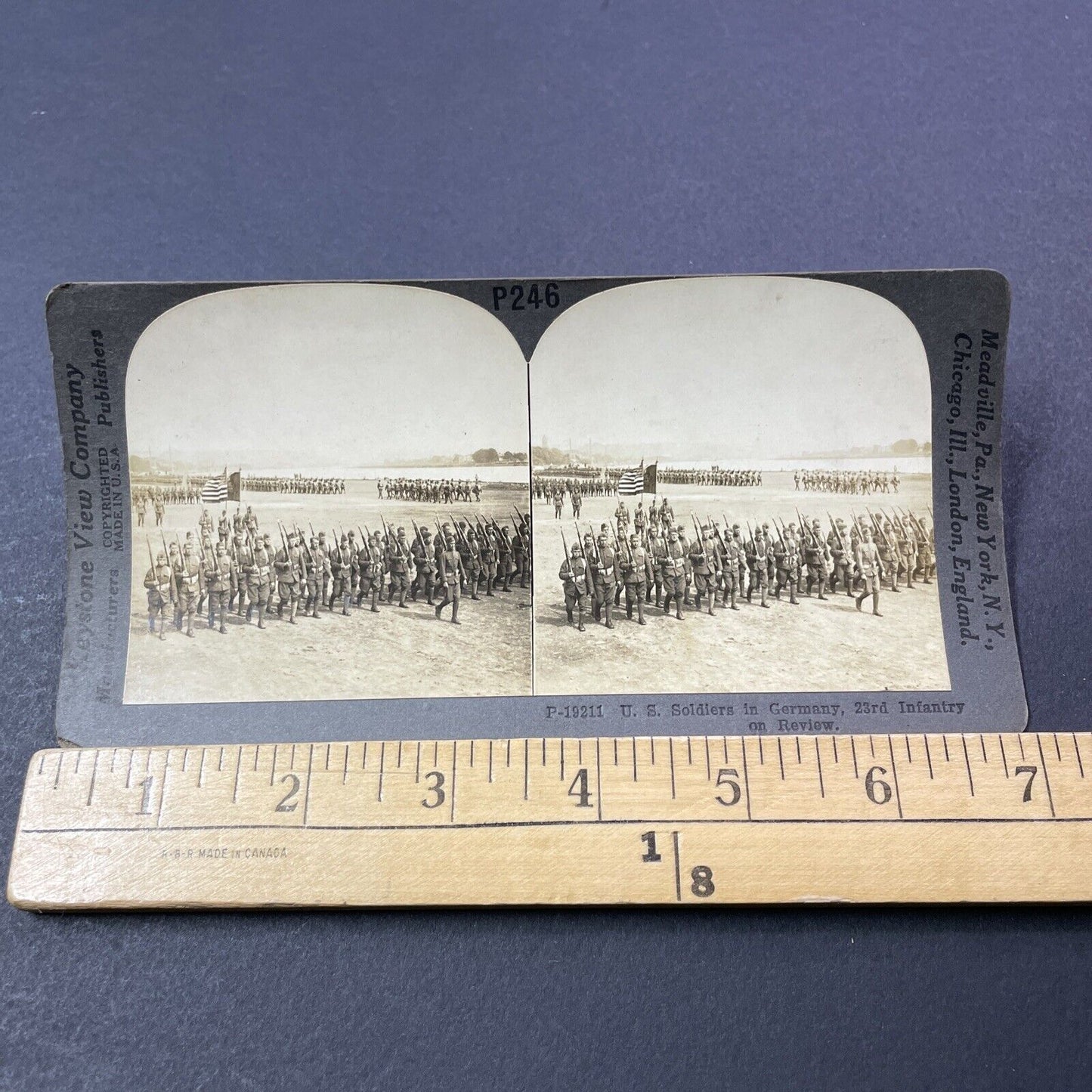 Antique 1918 US 23rd Infantry Troops Marching Stereoview Photo Card V3320