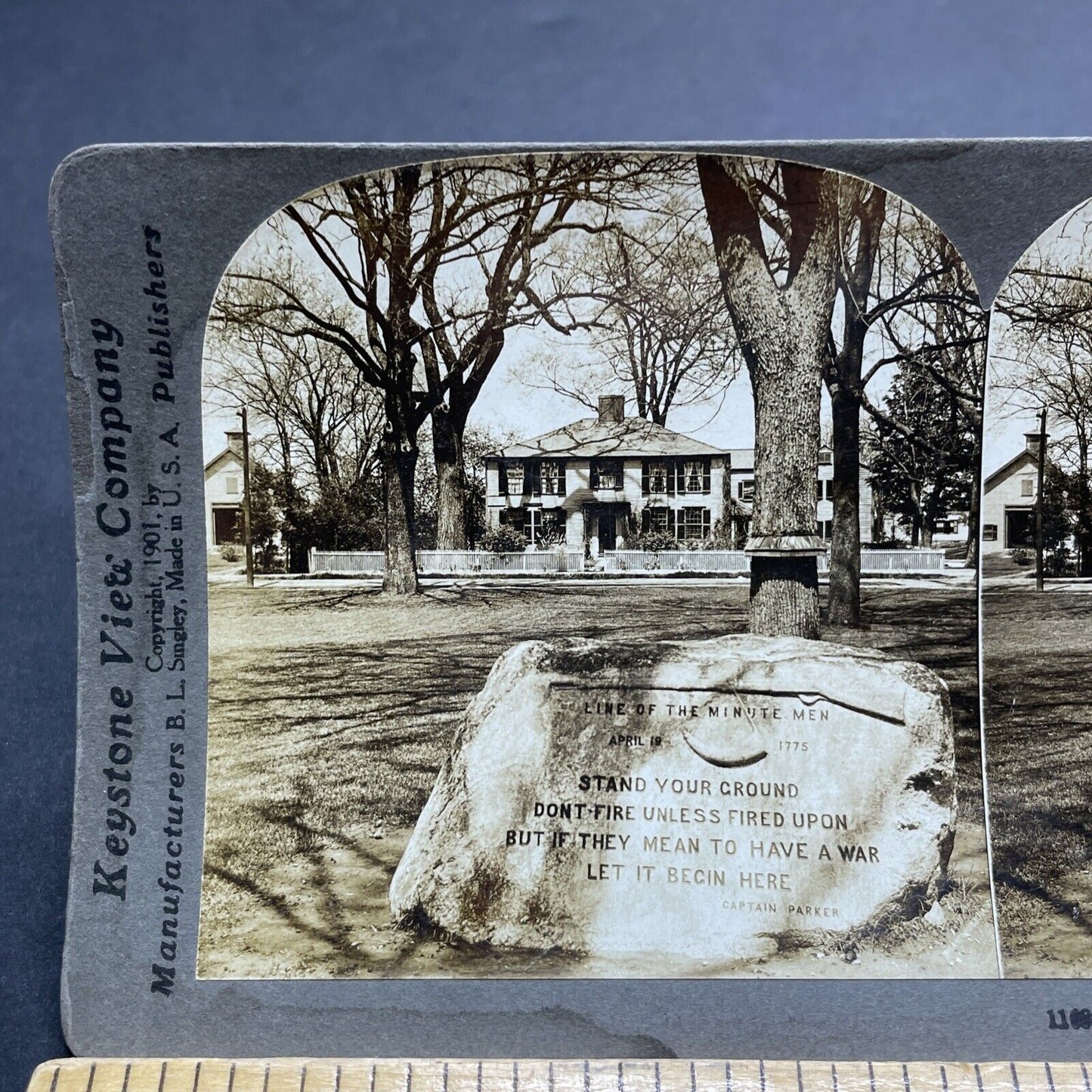 Antique 1901 Minute Men Memorial Lexington Mass. Stereoview Photo Card P2064