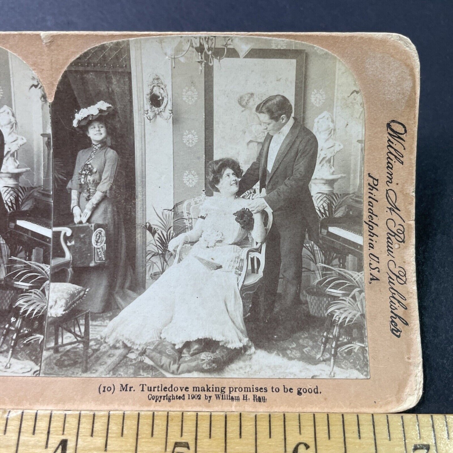 Antique 1902 Maid Servants Flirts With Married Man Stereoview Photo Card P2874