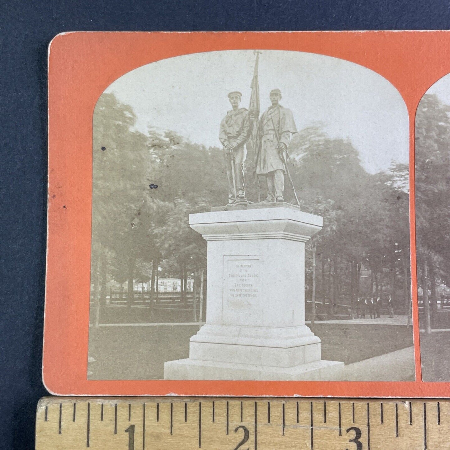 Union Civil War Monument Stereoview Erie Pennsylvania Antique c1872 X3158