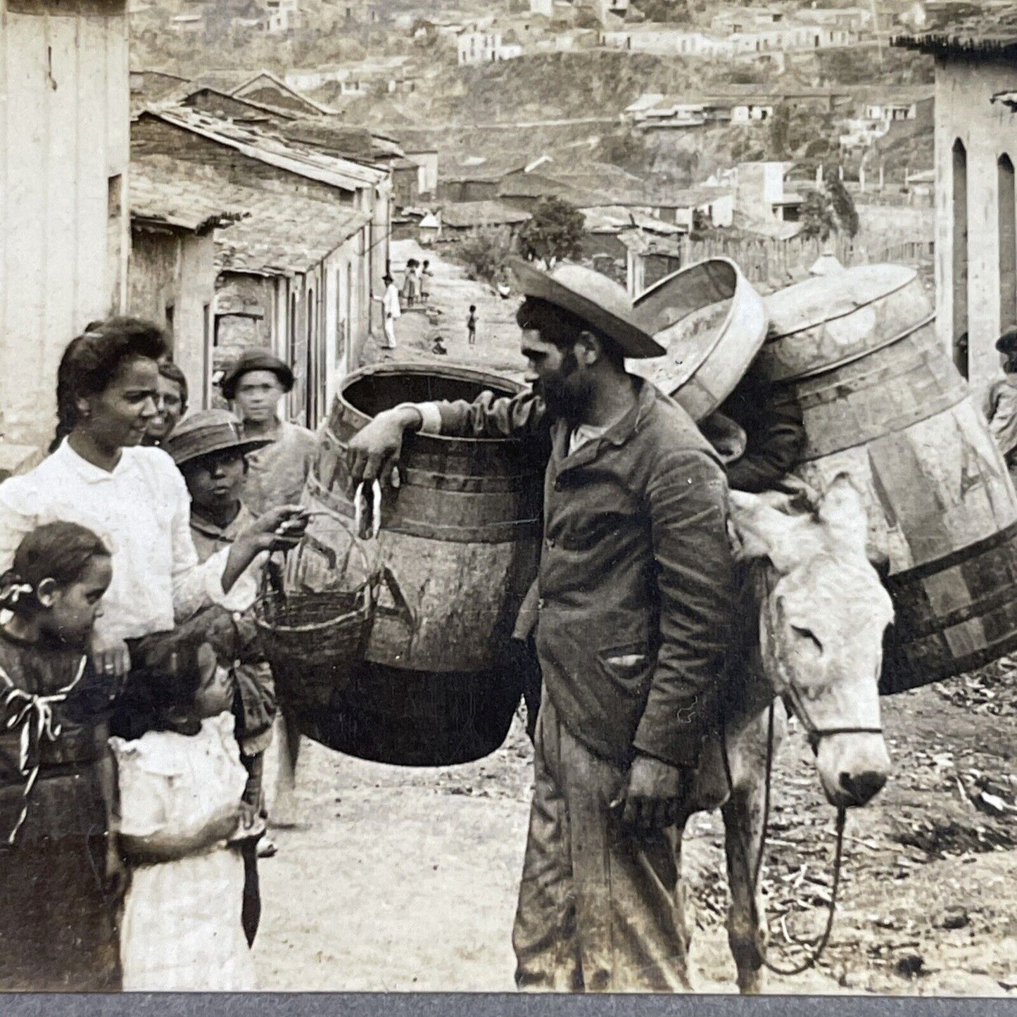 Antique 1910s A Baker Selling Bread In Venezuela Stereoview Photo Card P3724