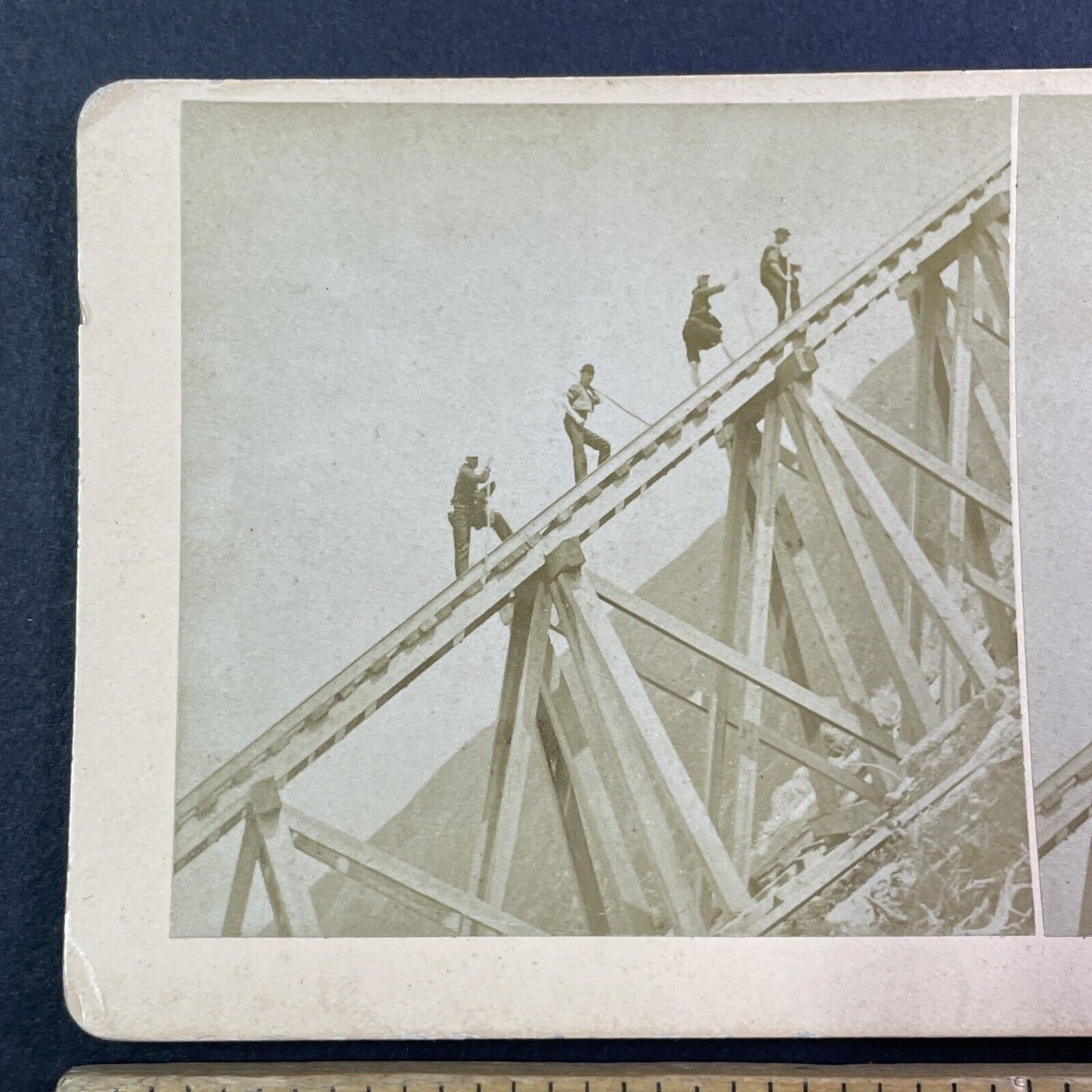 Railroad Workers Mount Washington Stereoview New Hampshire Antique c1870s Y866