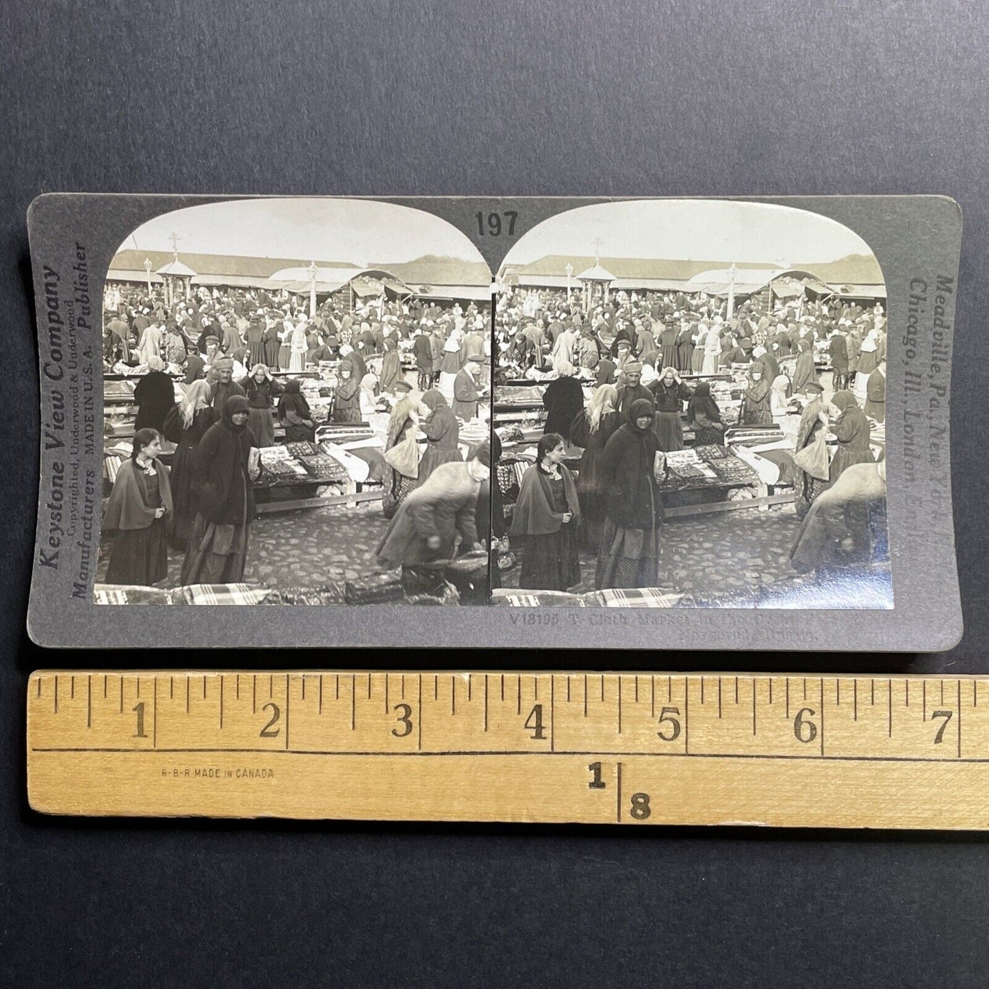 Antique 1910s Clothing Market Novgorod Russia Stereoview Photo Card P1676