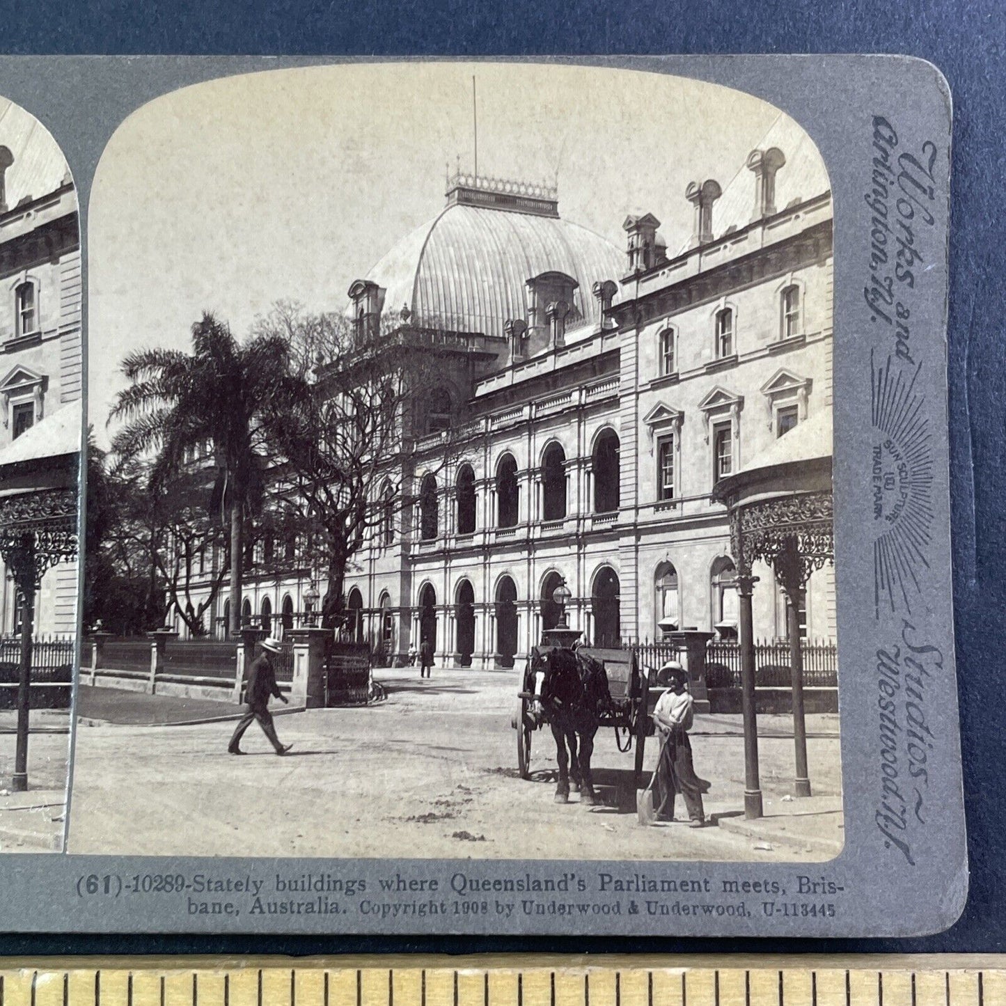 Brisbane Australia Parliament Buildings Stereoview Antique c1908 X4086