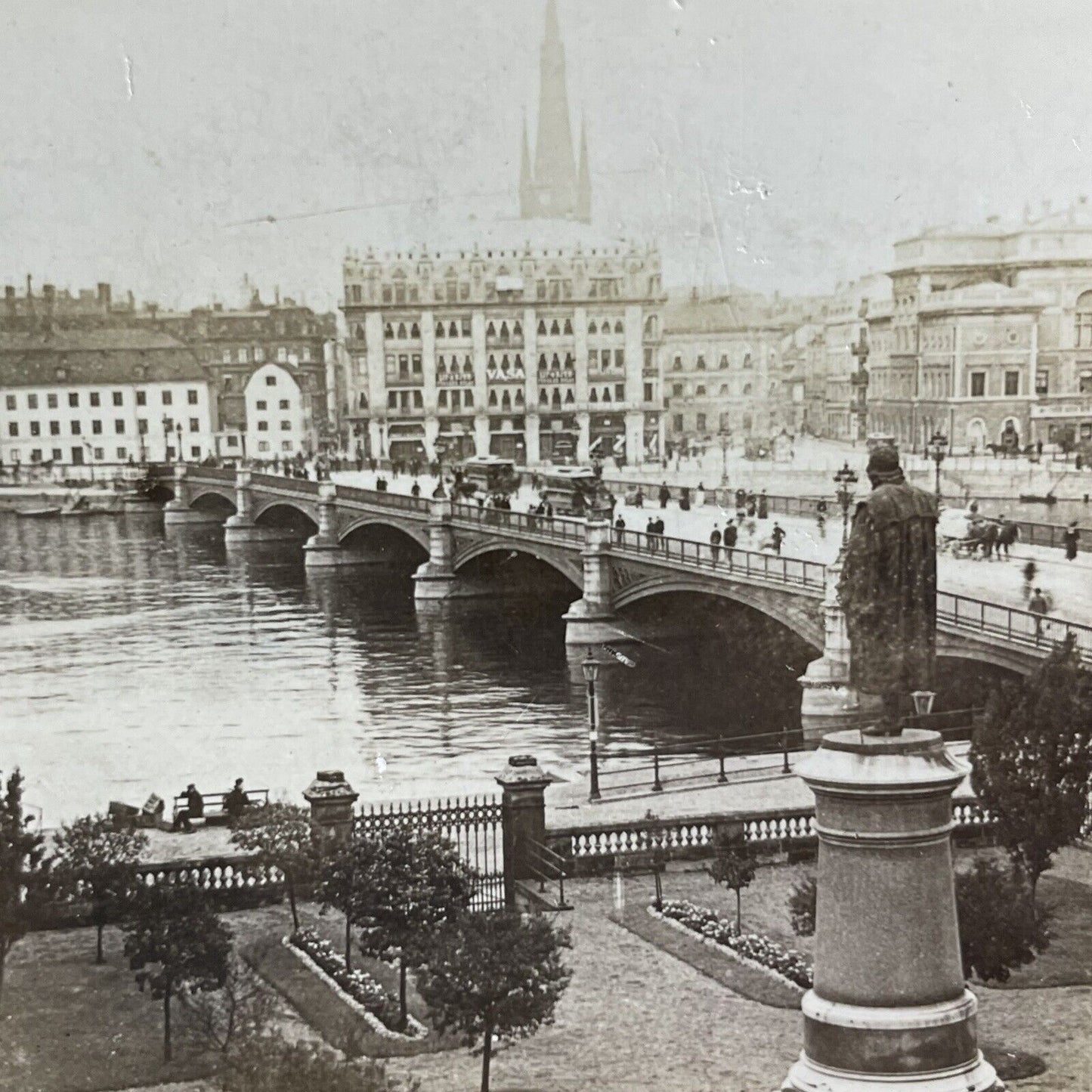 Antique 1901 The Vasa Bridge Stockholm Sweden Stereoview Photo Card P2243