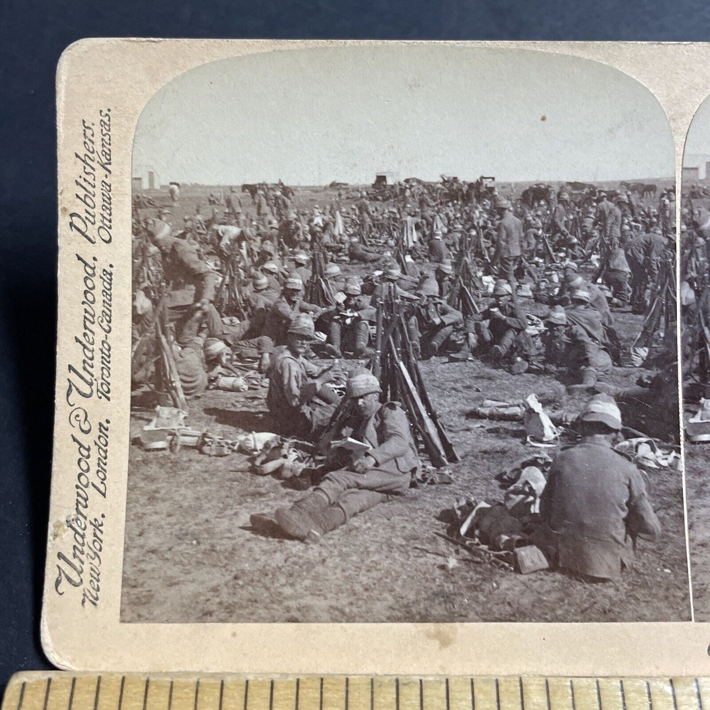 Antique 1900 Boer War Soldiers Exhausted In Sun Stereoview Photo Card P5538