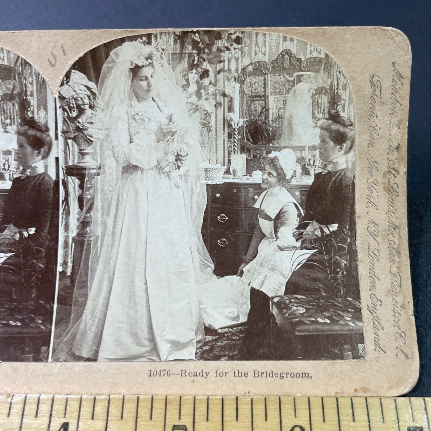 Antique 1901 Bride With Her Two Maid Servants Stereoview Photo Card P2851