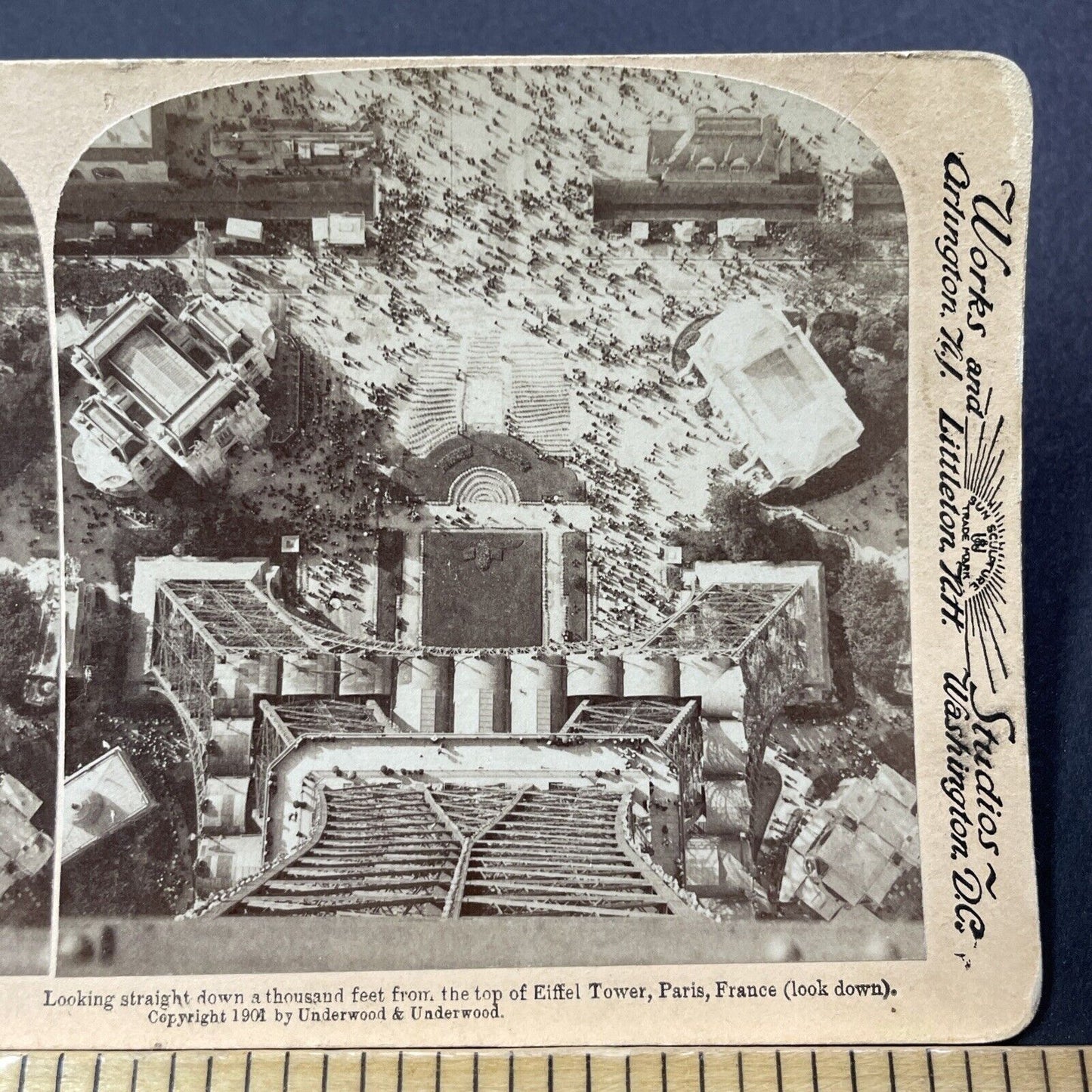 Antique 1901 Top Of Eiffel Tower Looking Down Paris Stereoview Photo Card V3269