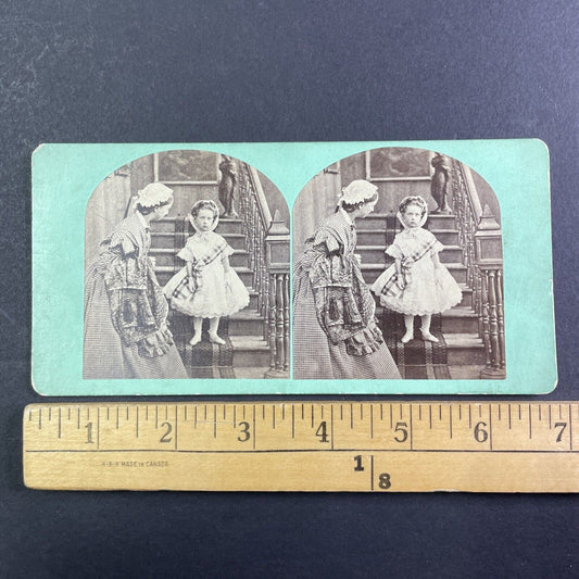 Victorian Mother & Daughter Dress Up For Party Stereoview Antique c1855 X3659