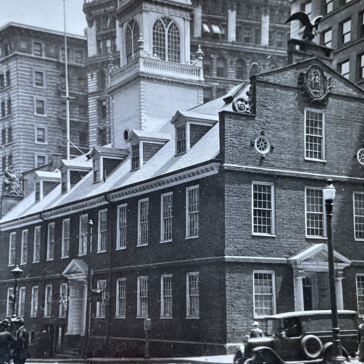 Antique 1910s Court Street Boston Massachusetts Stereoview Photo Card V2887