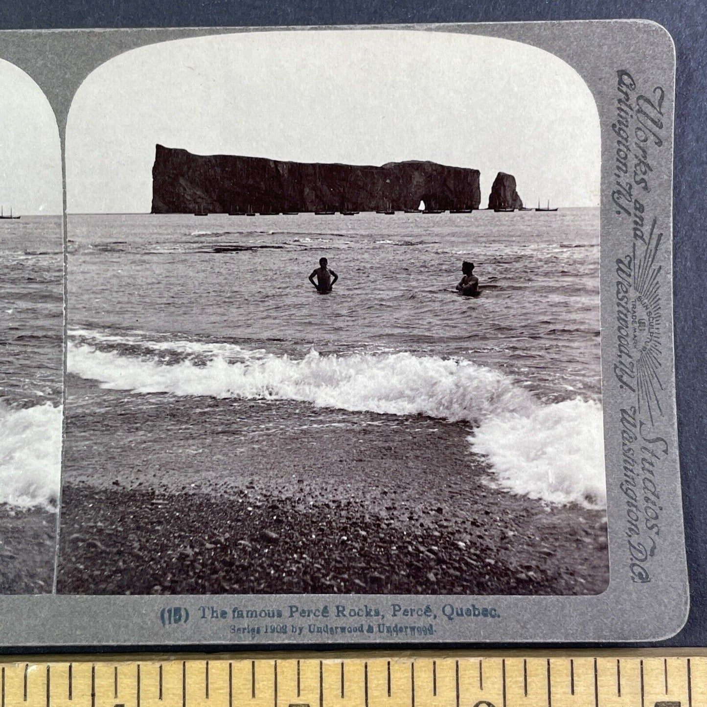 Perce Rocks in Perce Quebec Canada Stereoview Antique c1902 Y2563