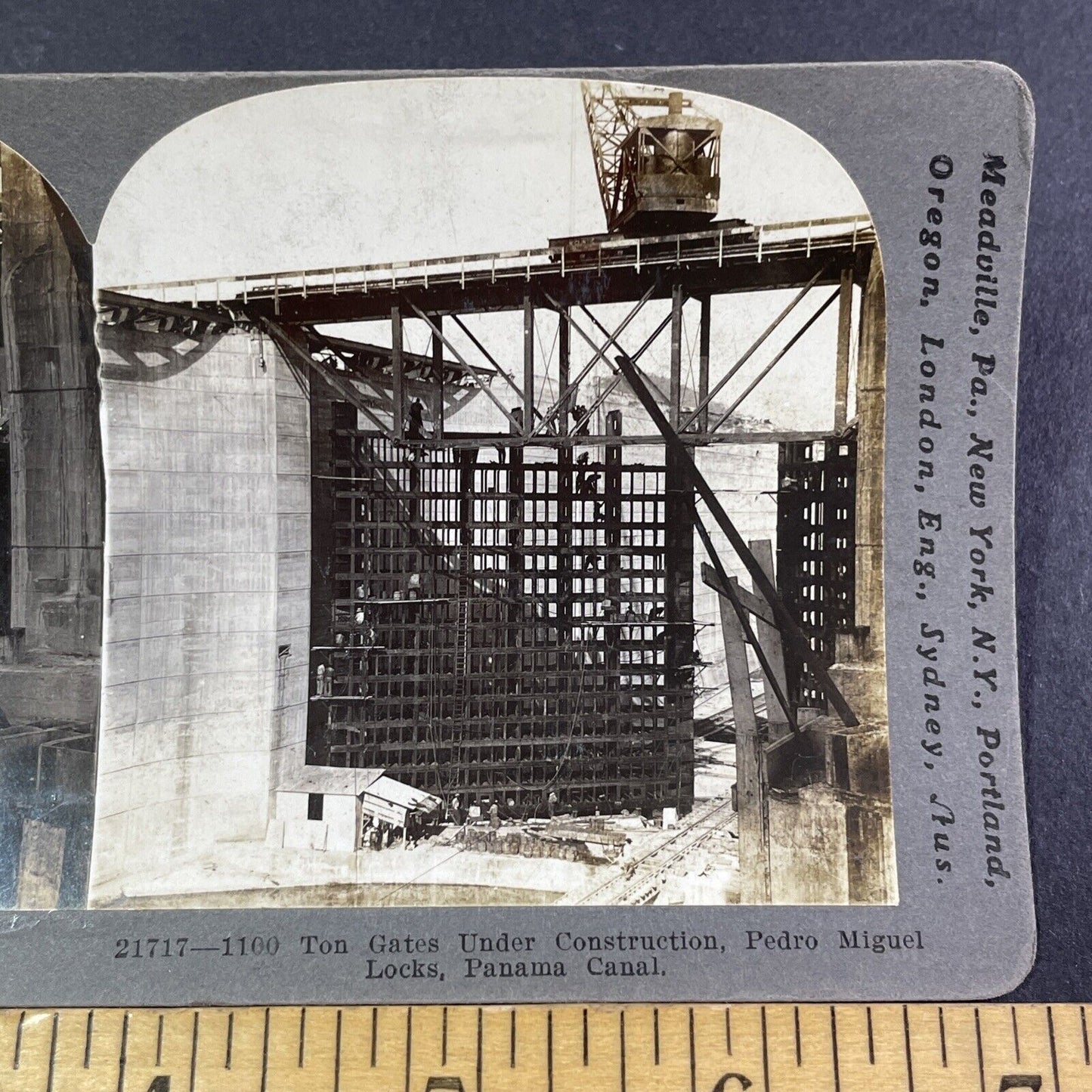 Lock Gates Construction to Panama Canal Stereoview Antique c1912 Y2815