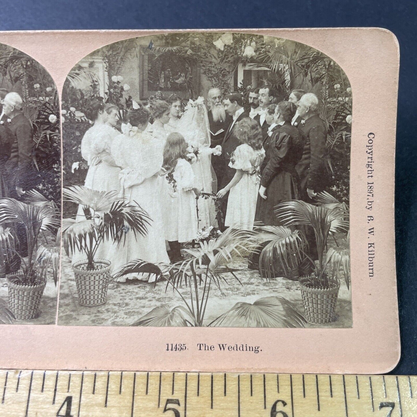 Antique 1897 Victorian Man & Woman Exchange Vows Stereoview Photo Card P3001