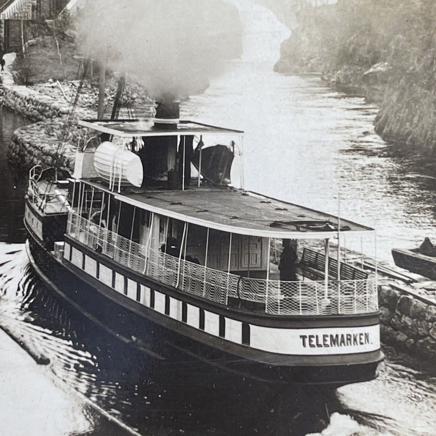 Antique 1908 Telemark Canal Ship In Vrangfoss Norway Stereoview Photo Card P961