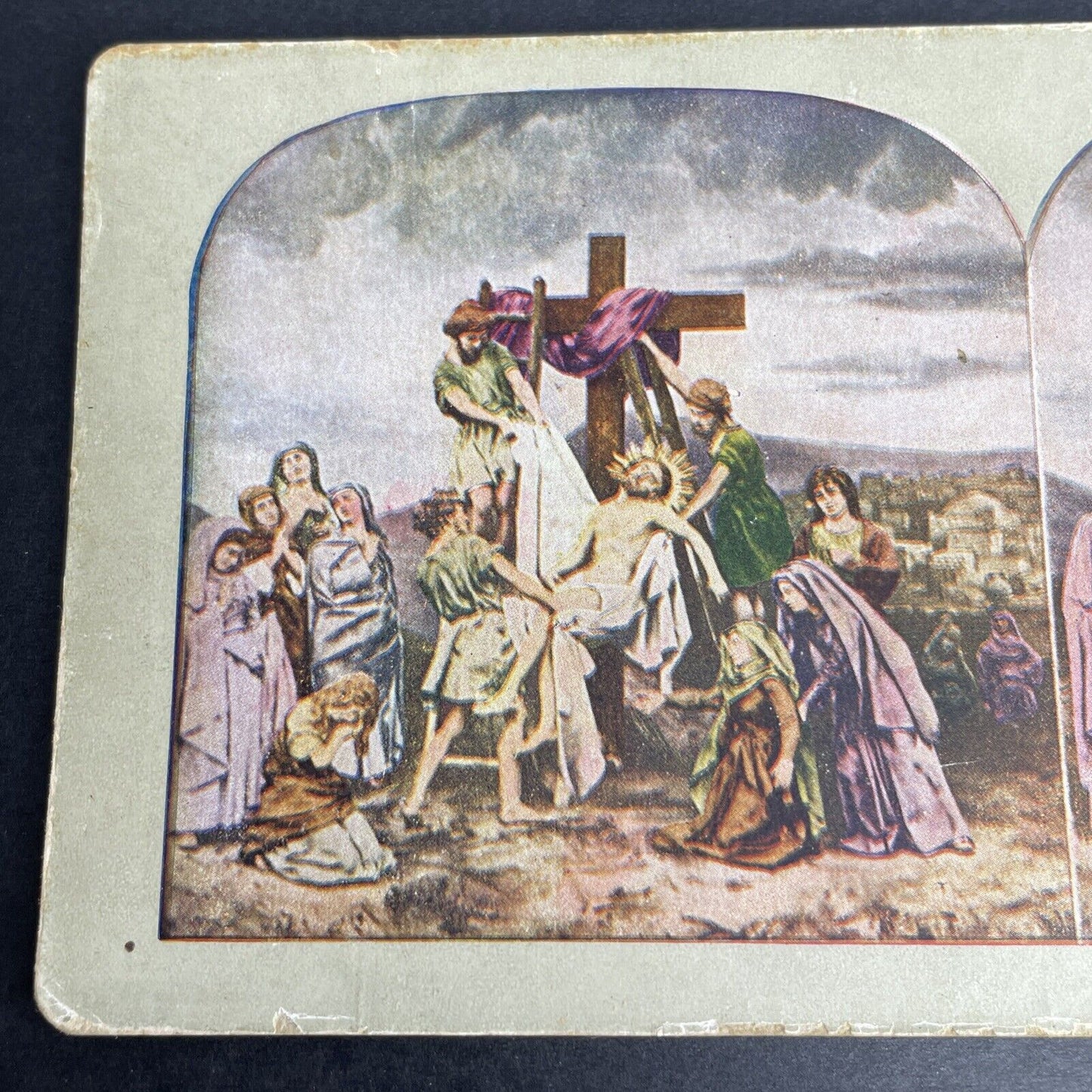 Antique 1902 Christ Being Removed From The Cross Stereoview Photo Card P1070