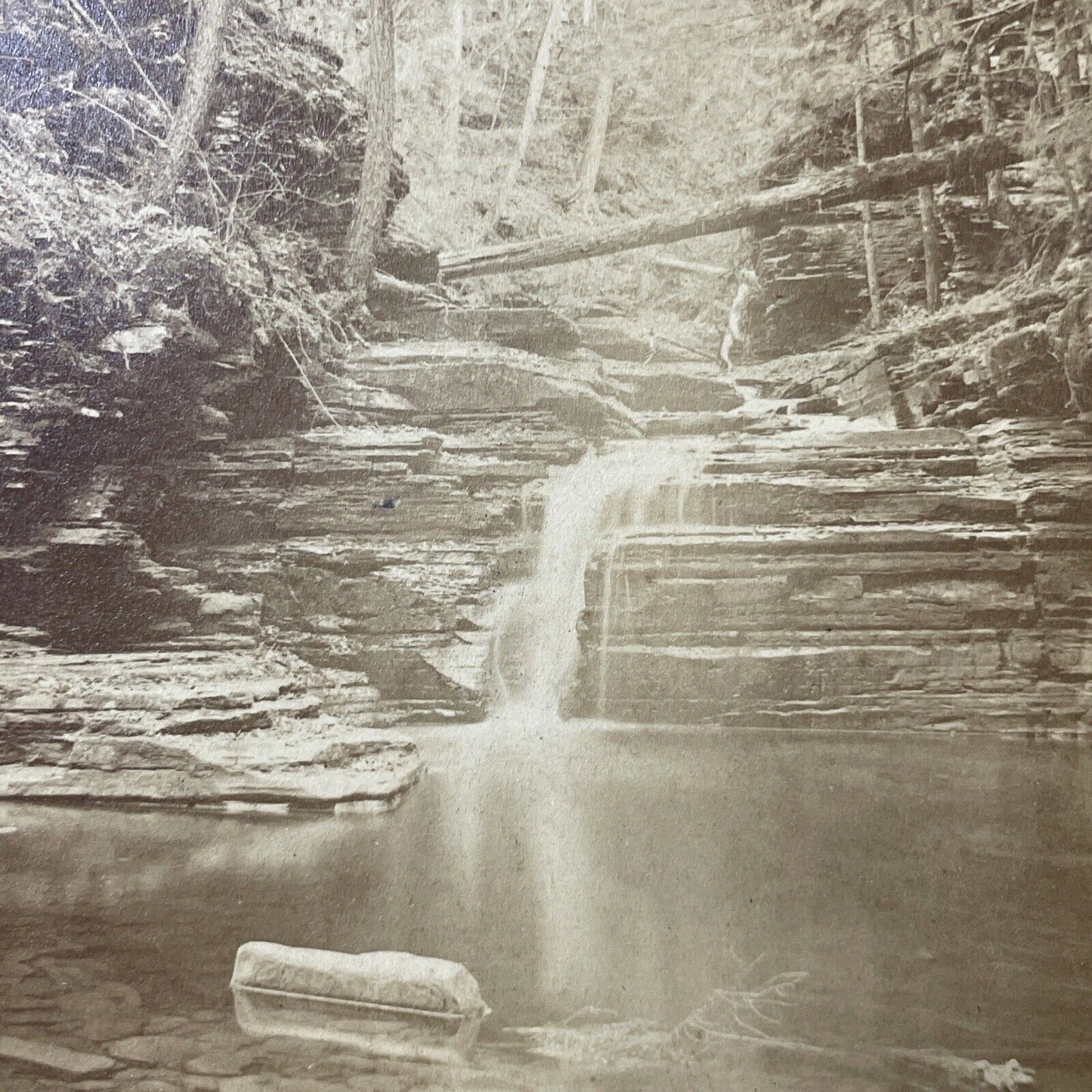 Antique 1870s Echo Falls Watkins Glen NY Batavia Stereoview Photo Card Q2222