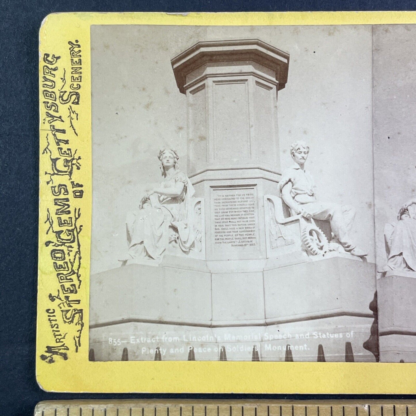 Gettysburg Civil War Monument Completed Stereoview WH Lipton Antique c1874 X3643