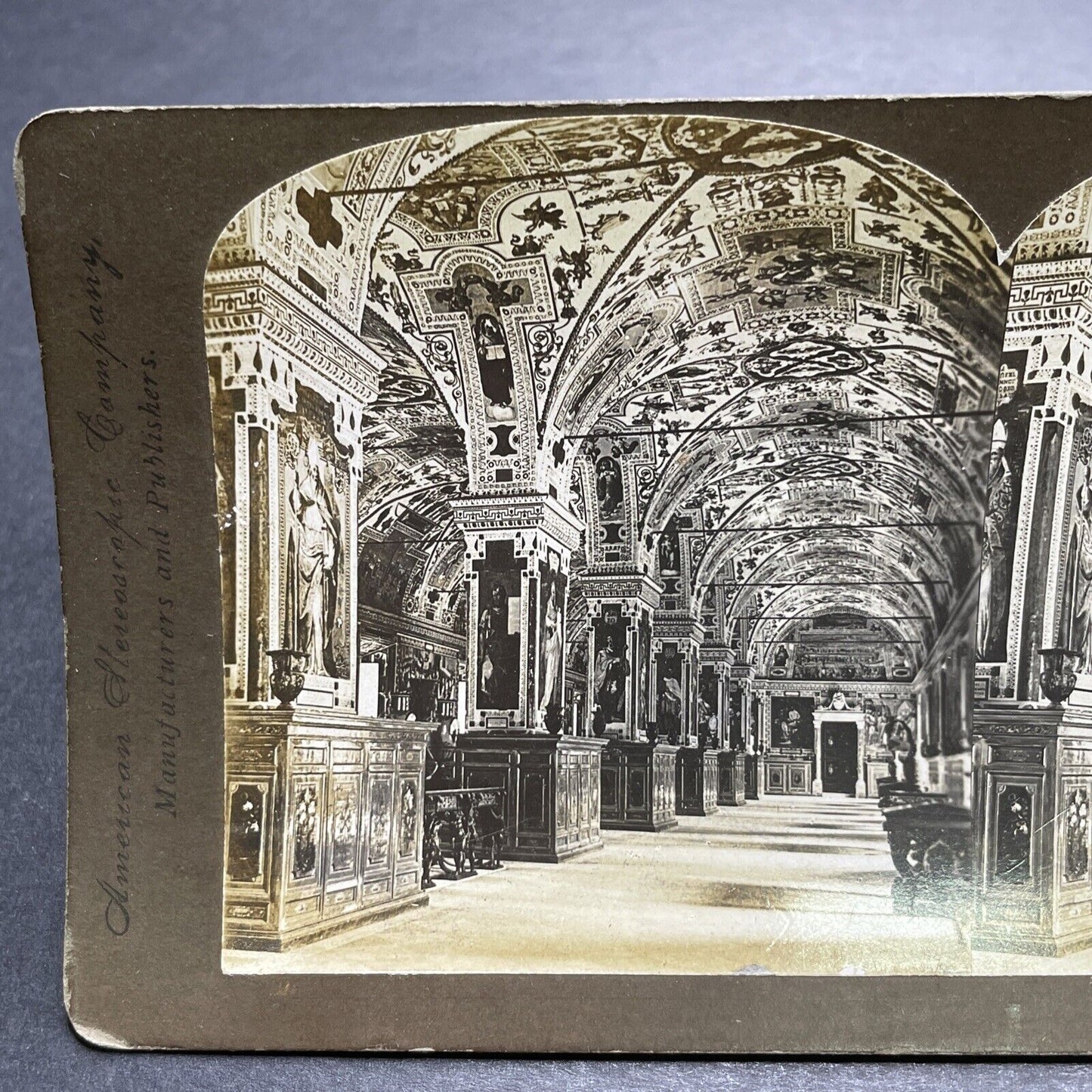 Antique 1901 Library In The Vatican Rome Italy Stereoview Photo Card P1210