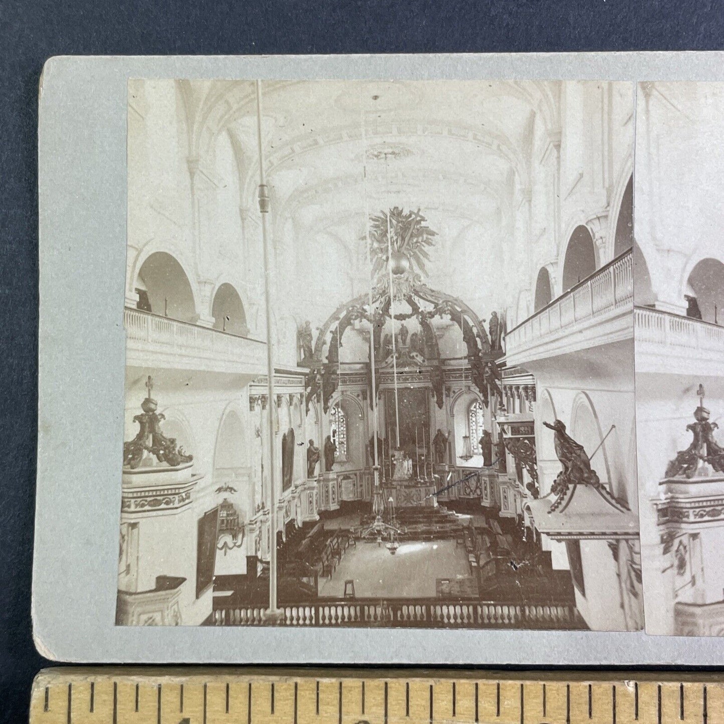 Notre Dame Cathedral Church Quebec City Stereoview Interior c1870 Y2561