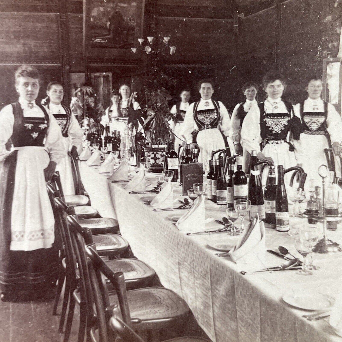 Antique 1894 Women In The Stalheim Hotel Switzerland Stereoview Photo Card P3944