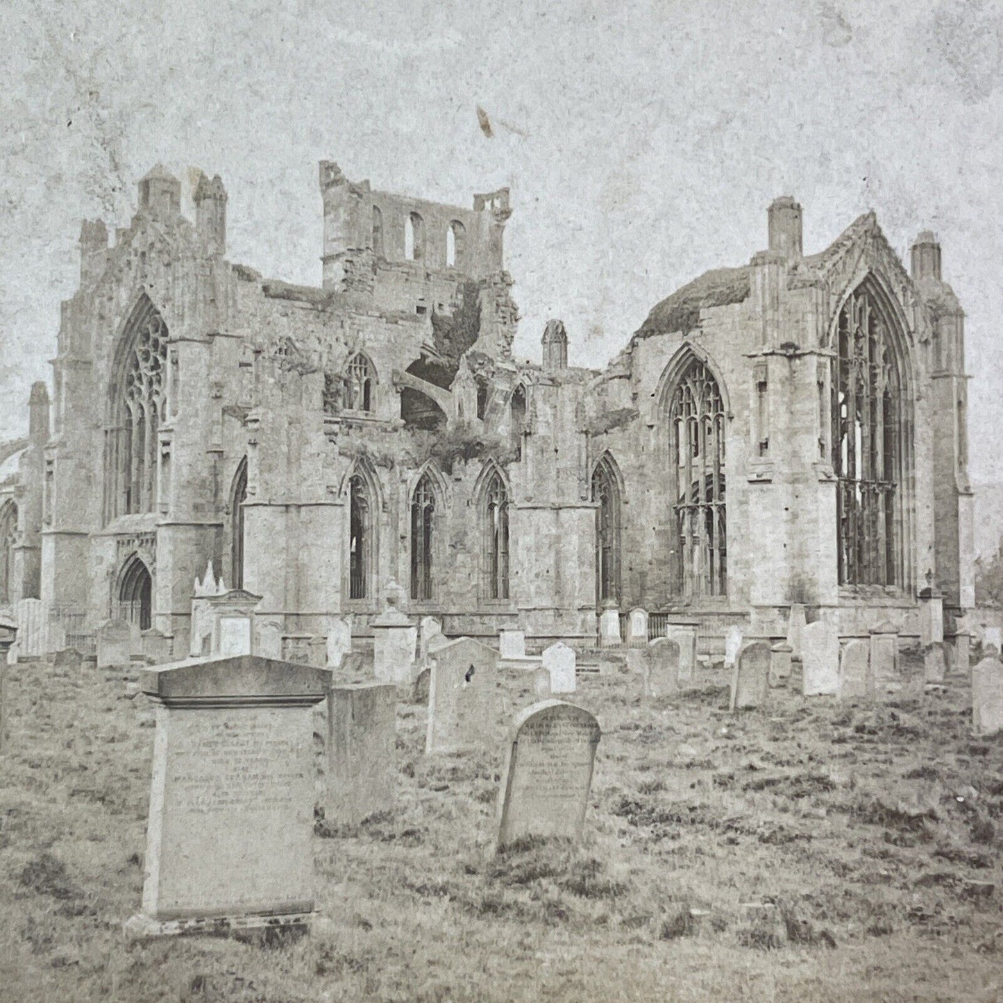 Melrose Abbey Graveyard Scotland Stereoview Church Ruins Antique c1872 X1912