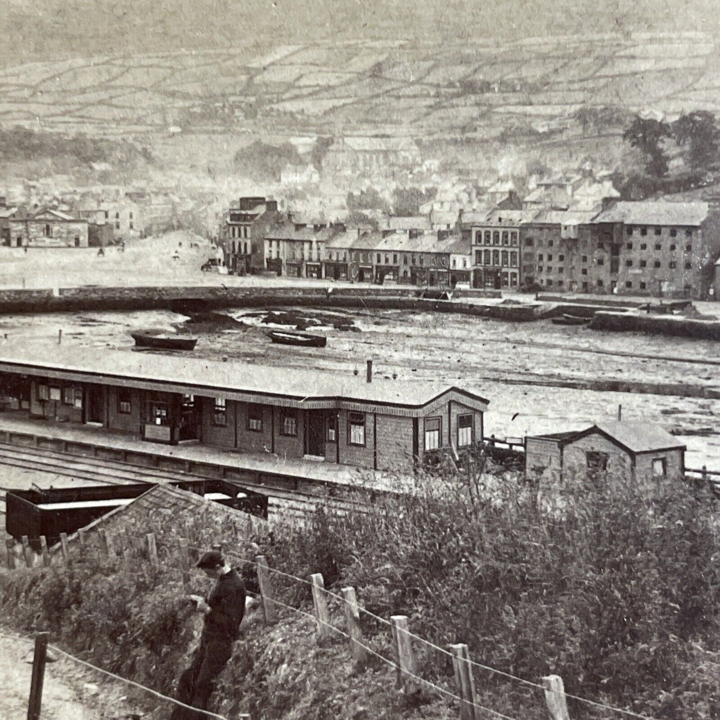 Antique 1900 Bantry Train Station & Town Ireland Stereoview Photo Card P4901