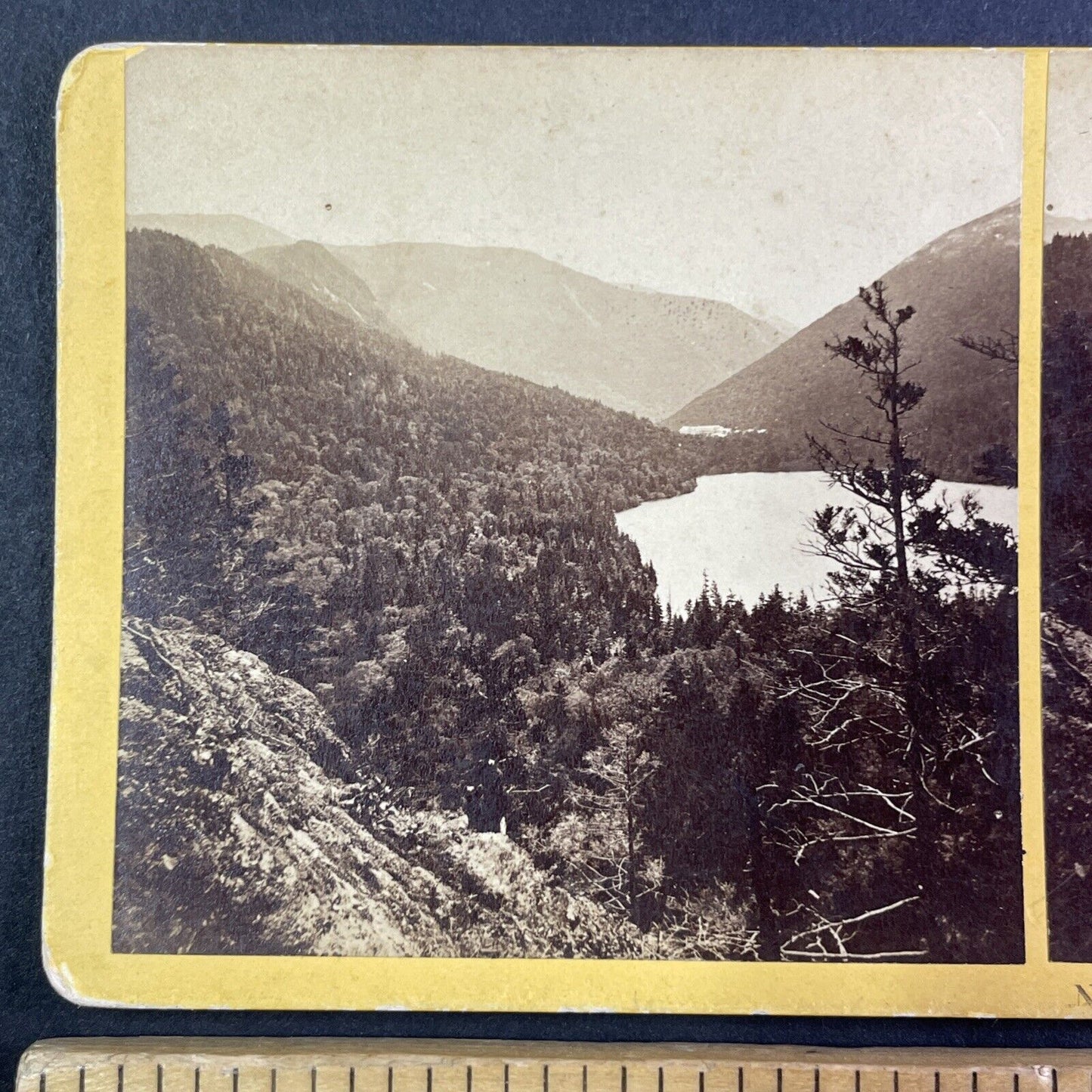 Echo Lake Franconia Notch New Hampshire Stereoview BW Kilburn c1870s Y940