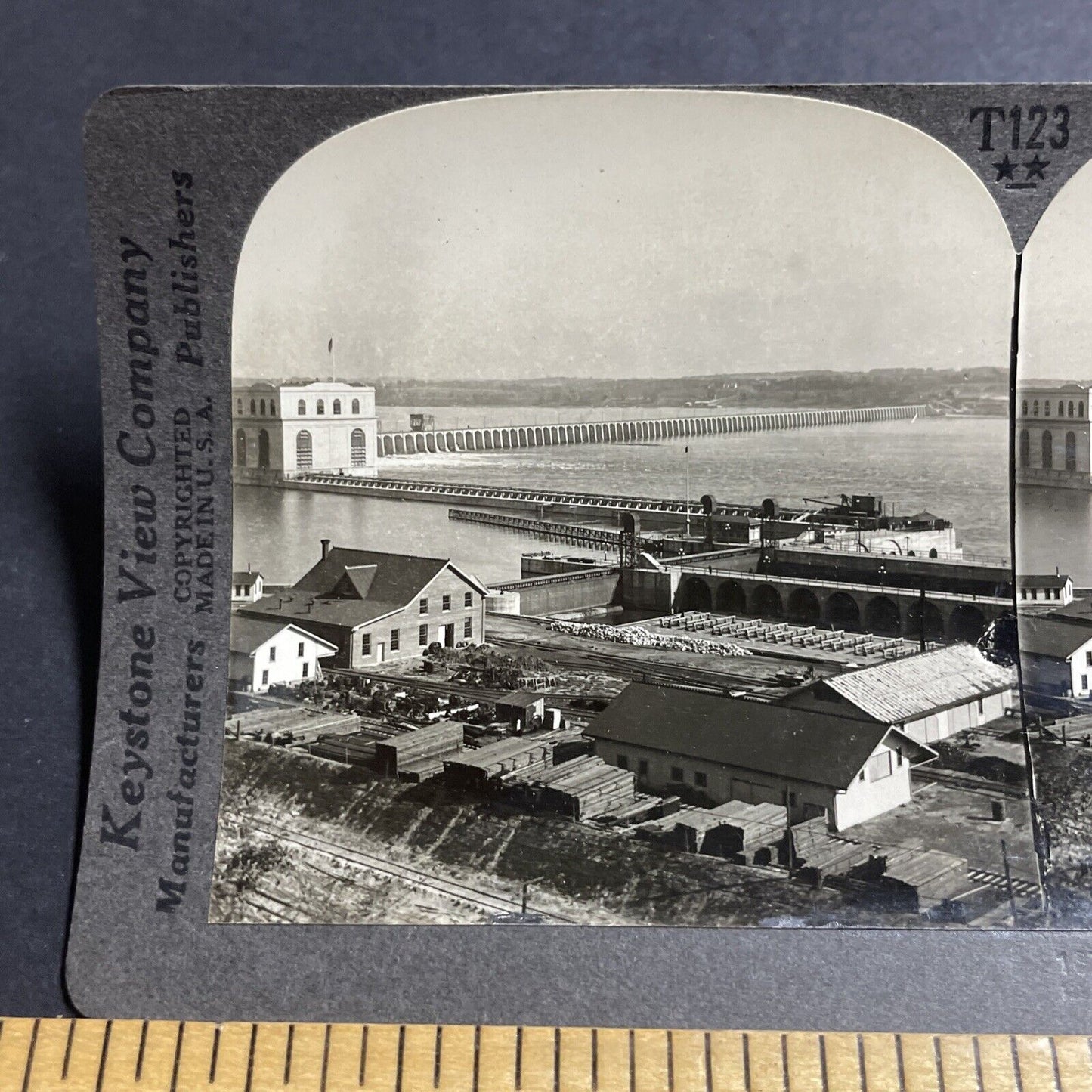 Antique 1910s Keokuk Iowa Hamilton Illinois River Dam Stereoview Photo Card 5043