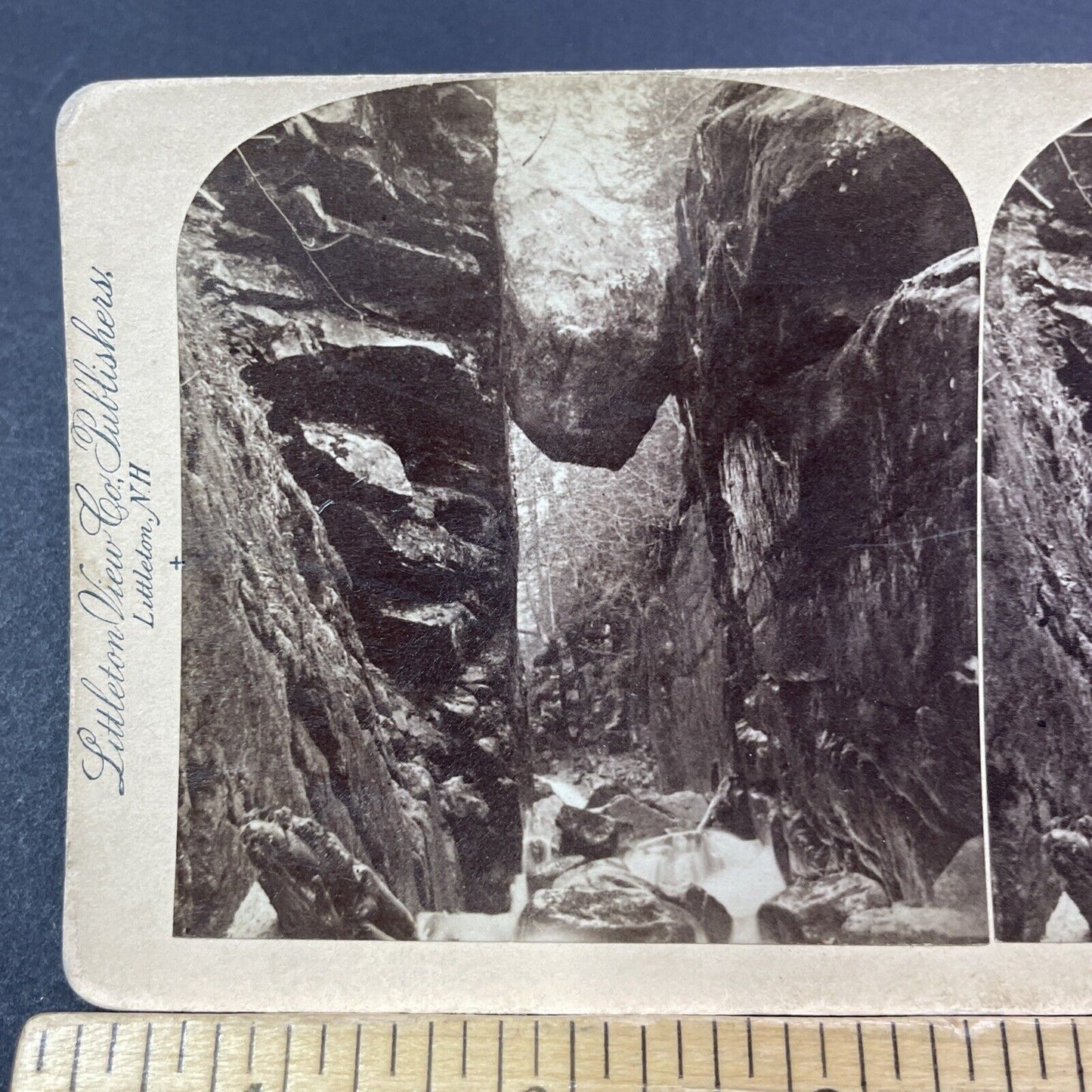 Antique 1880s Suspended Rock Franconia Notch Flume Stereoview Photo Card V1789