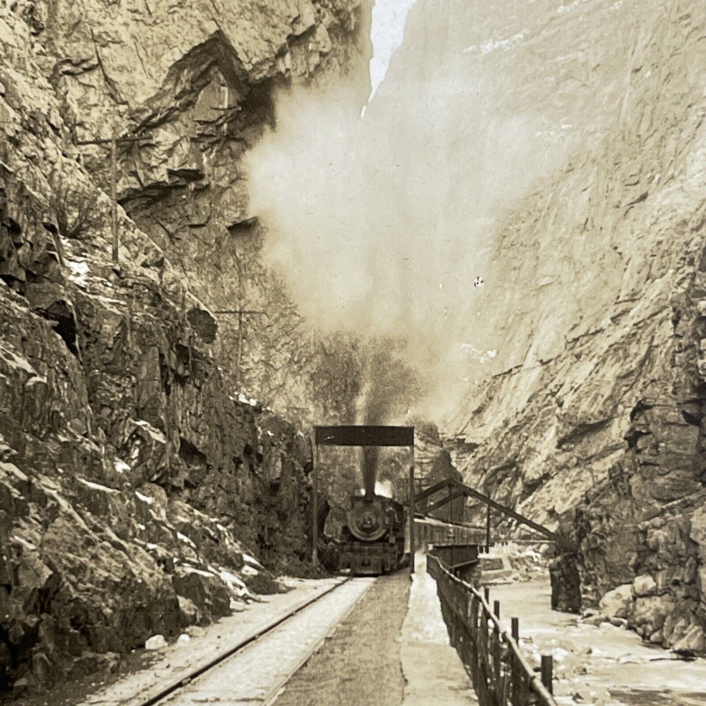 Antique 1905 Train Rail Pass Canyon City Colorado Stereoview Photo Card P905