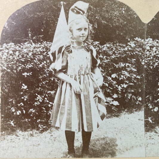 Antique 1898 Girl Dresses Up For Independence Day Stereoview Photo Card P3350