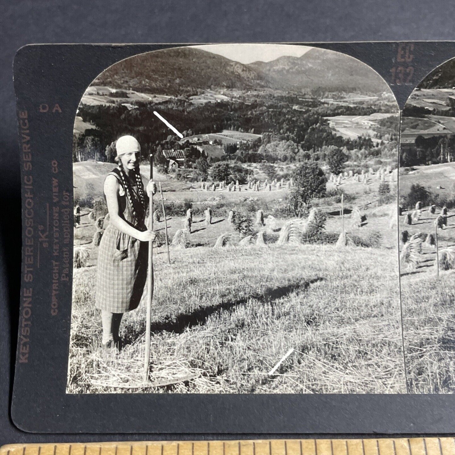Antique 1920s Traditional Swiss Woman With Braids Stereoview Photo Card P4763