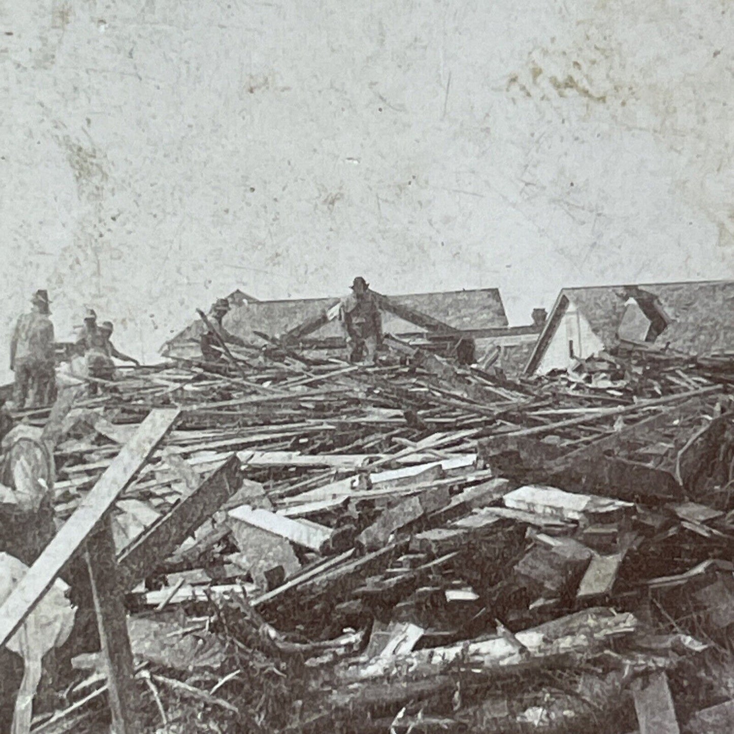 Graves & Rescue Teams Galveston Hurricane Disaster Stereoview Antique 1900 X3630