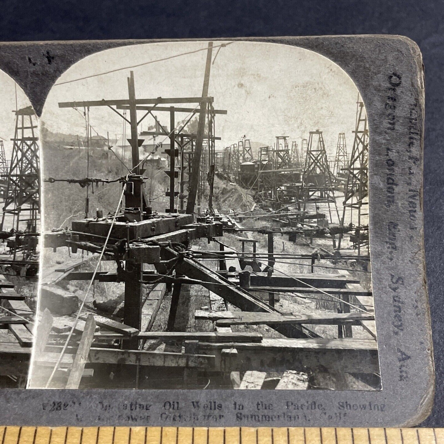 Antique 1920s Offshore Oil Rigs Summerland California Stereoview Photo Card 4309