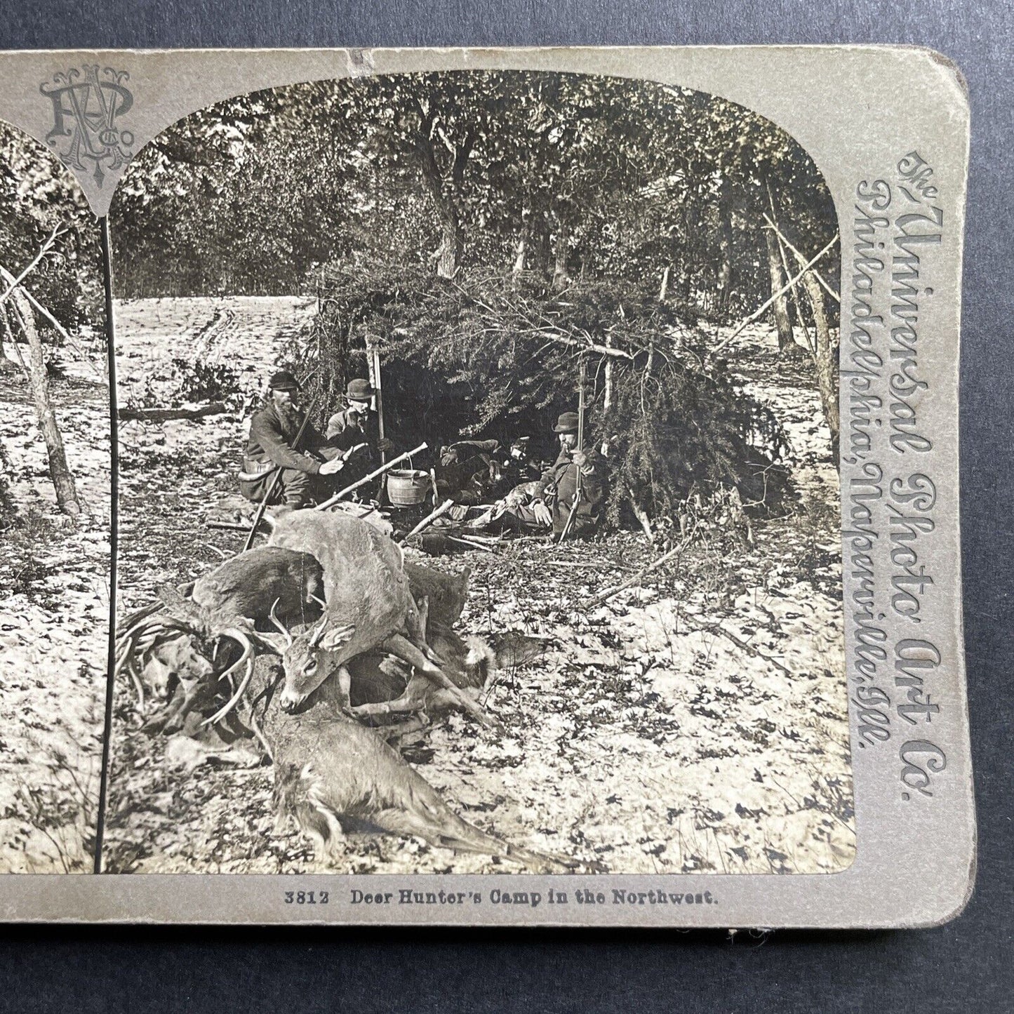 Antique 1898 New Hampshire Deer Hunting Camp Stereoview Photo Card P1662