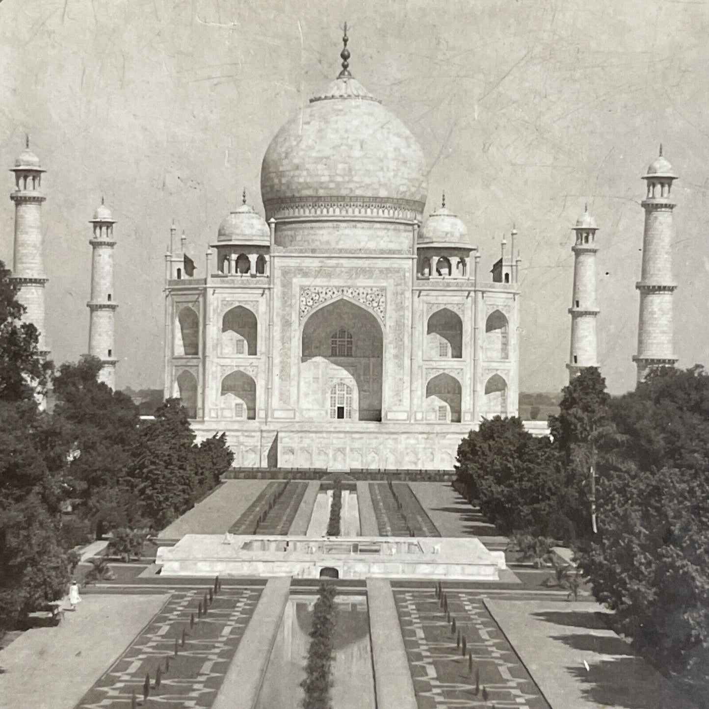 Antique 1910 The Taj Mahal In Agra India Stereoview Photo Card P4428