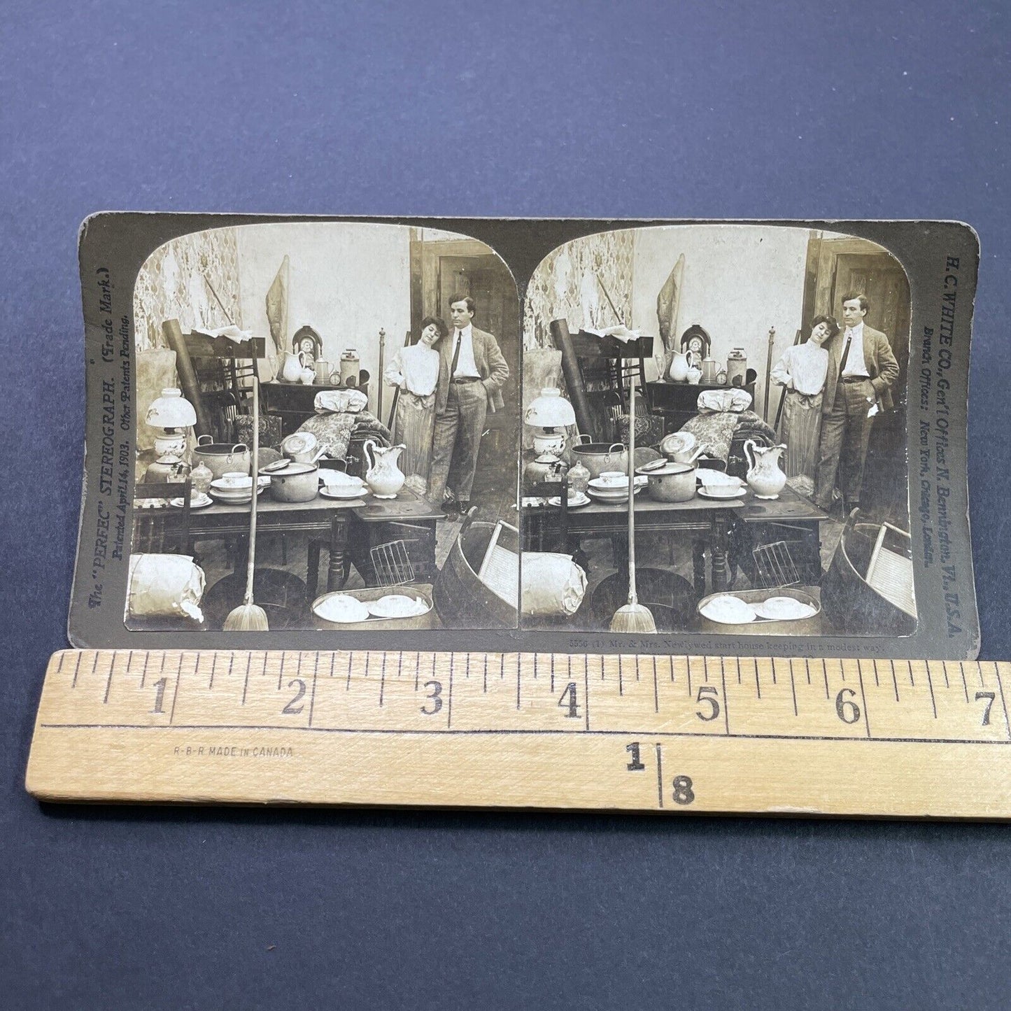 Antique 1903 Couple Looks Over Messy House Stereoview Photo Card P2659