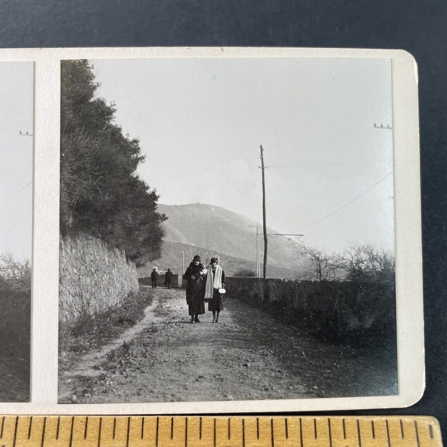 Antique 1925 Women Walking Piedmont Italy OOAK Stereoview Photo Card P3227