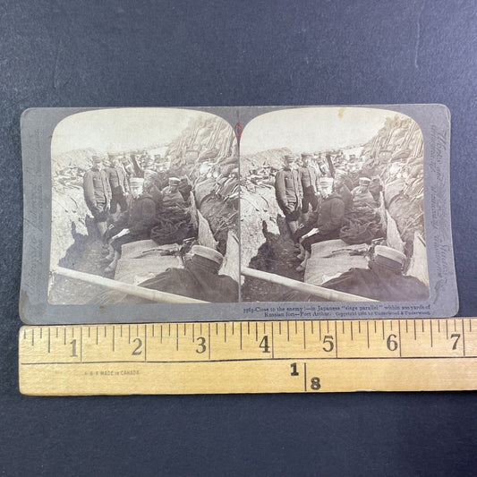 Japanese Infantry Trench Stereoview Russo-Sino War Antique c1905 X3884